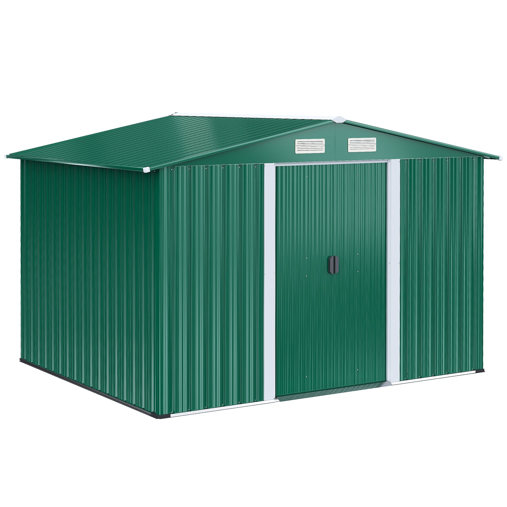 EasyComfort Casetta da Giardino Porta Utensili in Lamiera di Acciaio, Capanno da Giardino in Acciaio with Base e Porte Scorrevoli, 258x206x178cm, Verde