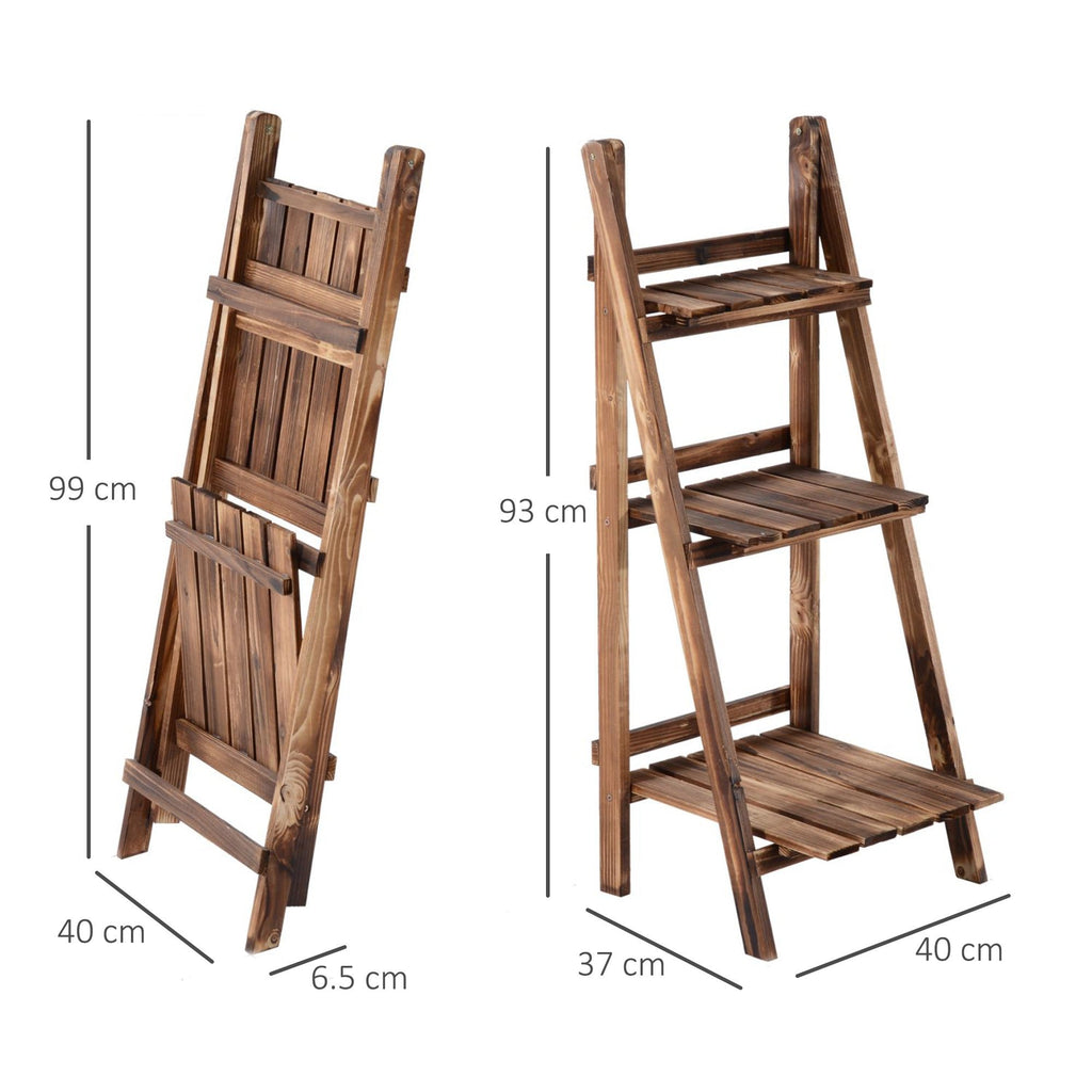 EASYCOMFORT Folding Plant Stand in Fir Wood with 3 Levels Outdoor Shelf for Plants Flower Racks 40x37x93cm