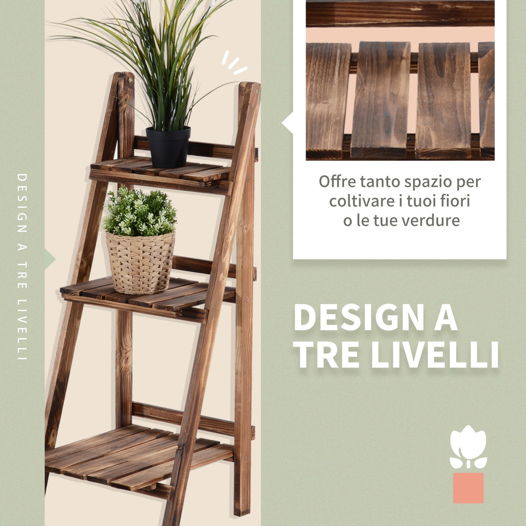 EASYCOMFORT Folding Plant Stand in Fir Wood with 3 Levels Outdoor Shelf for Plants Flower Racks 40x37x93cm