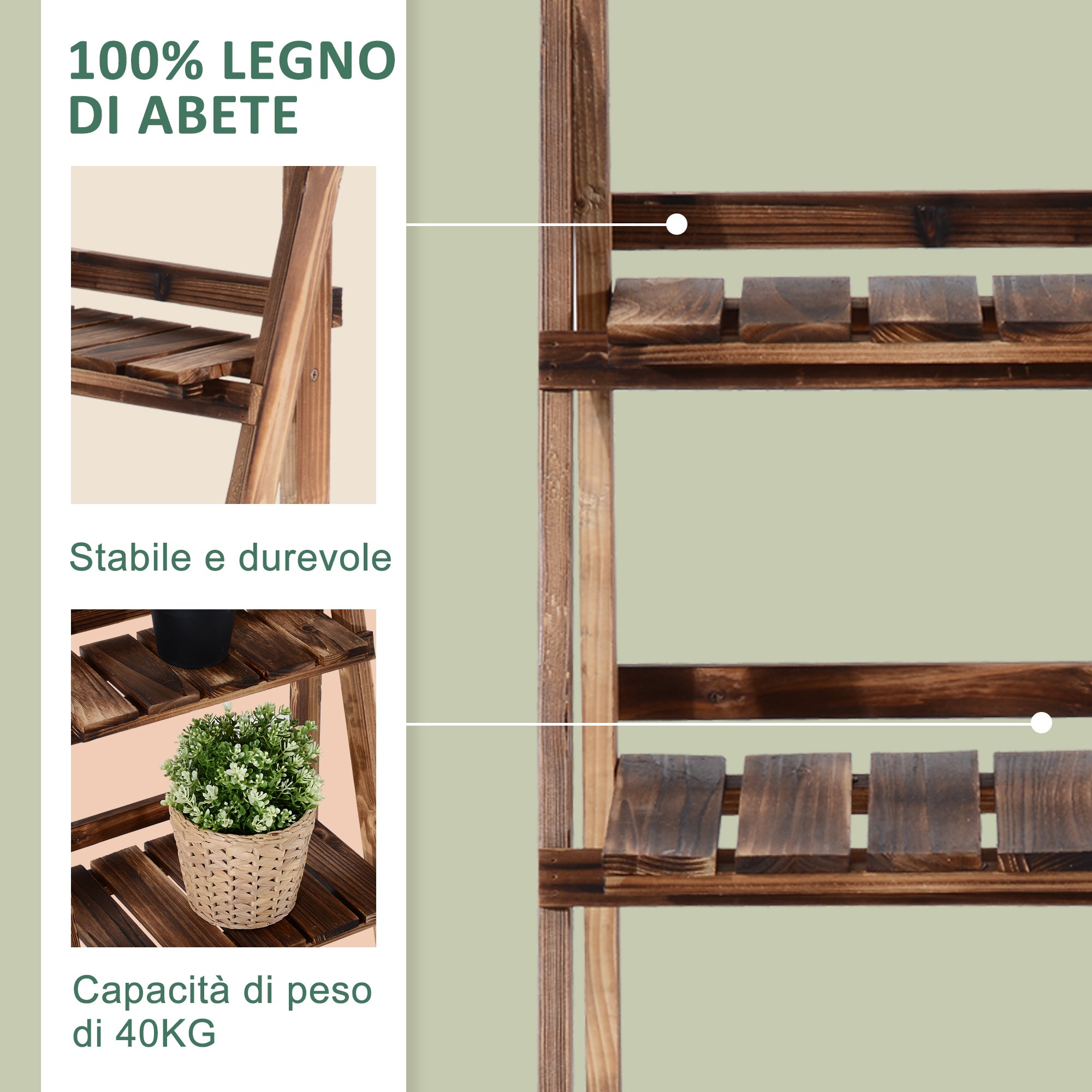EASYCOMFORT Folding Plant Stand in Fir Wood with 3 Levels Outdoor Shelf for Plants Flower Racks 40x37x93cm