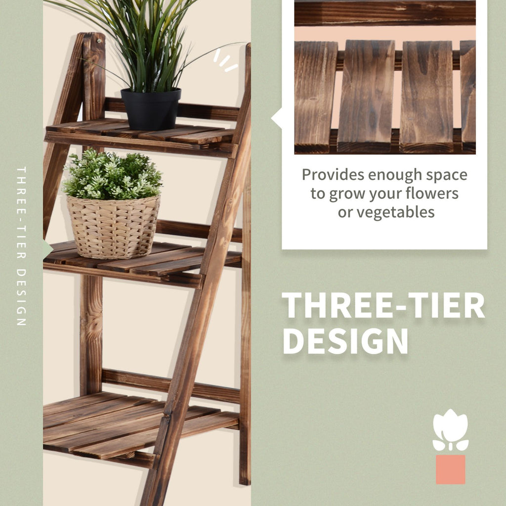EASYCOMFORT Folding Plant Rack Pot Holder in Fir Wood with 3 Levels for Outdoor 80x37x93cm
