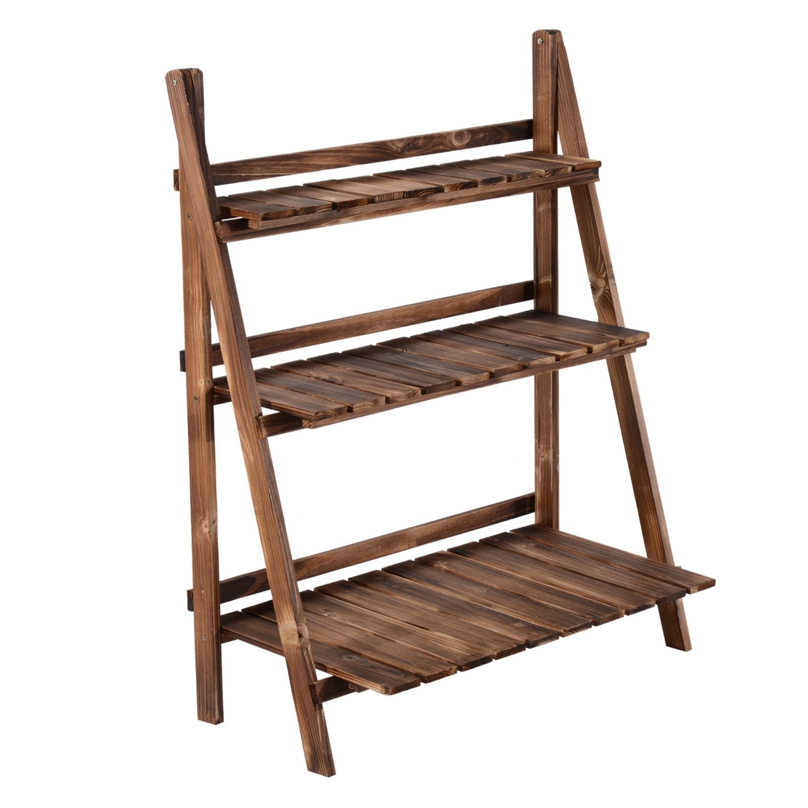 EASYCOMFORT Folding Plant Rack Pot Holder in Fir Wood with 3 Levels for Outdoor 80x37x93cm