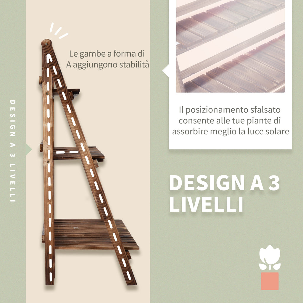 EASYCOMFORT Folding Plant Stand in Fir Wood with 3 Levels Outdoor Shelf for Plants Flower Racks 100x37x93cm