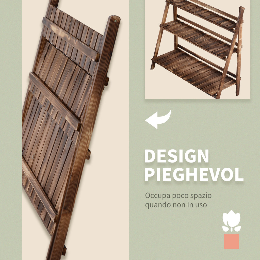 EASYCOMFORT Folding Plant Stand in Fir Wood with 3 Levels Outdoor Shelf for Plants Flower Racks 100x37x93cm