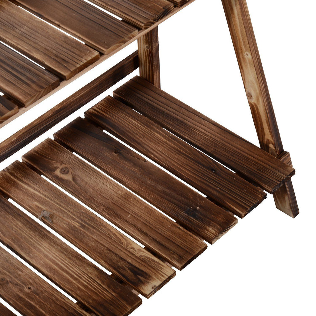 EASYCOMFORT Folding Plant Stand in Fir Wood with 3 Levels Outdoor Shelf for Plants Flower Racks 100x37x93cm
