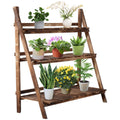 EASYCOMFORT Folding Plant Stand in Fir Wood with 3 Levels Outdoor Shelf for Plants Flower Racks 100x37x93cm