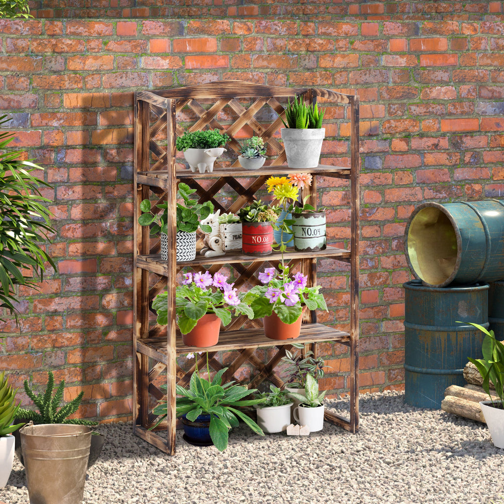 EASYCOMFORT Planter Shelving for Plants with 3 Shelves in Fir Wood, 80x40x150cm