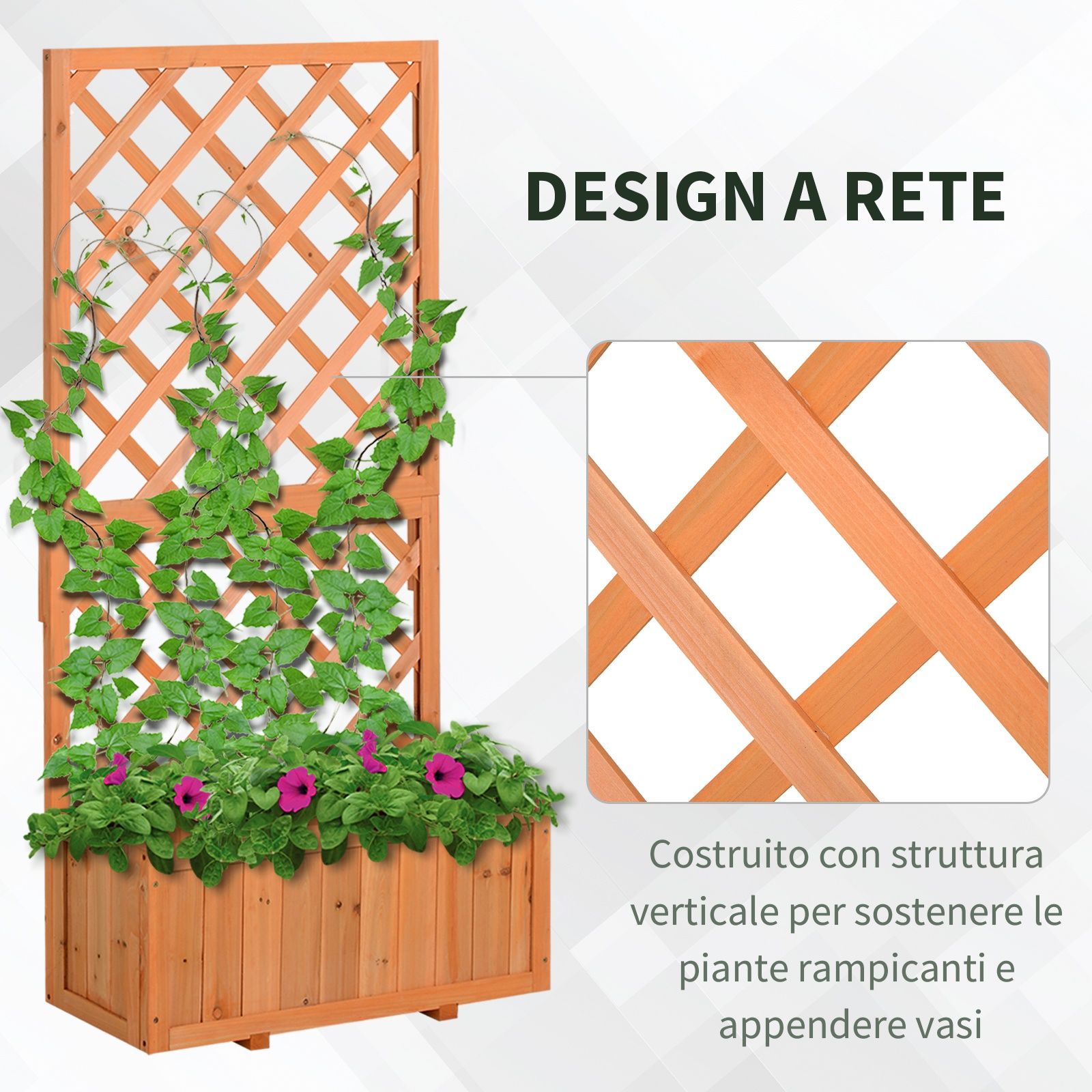 EASYCOMFORT Outdoor Wooden Planter with Grid Espalier for Climbing