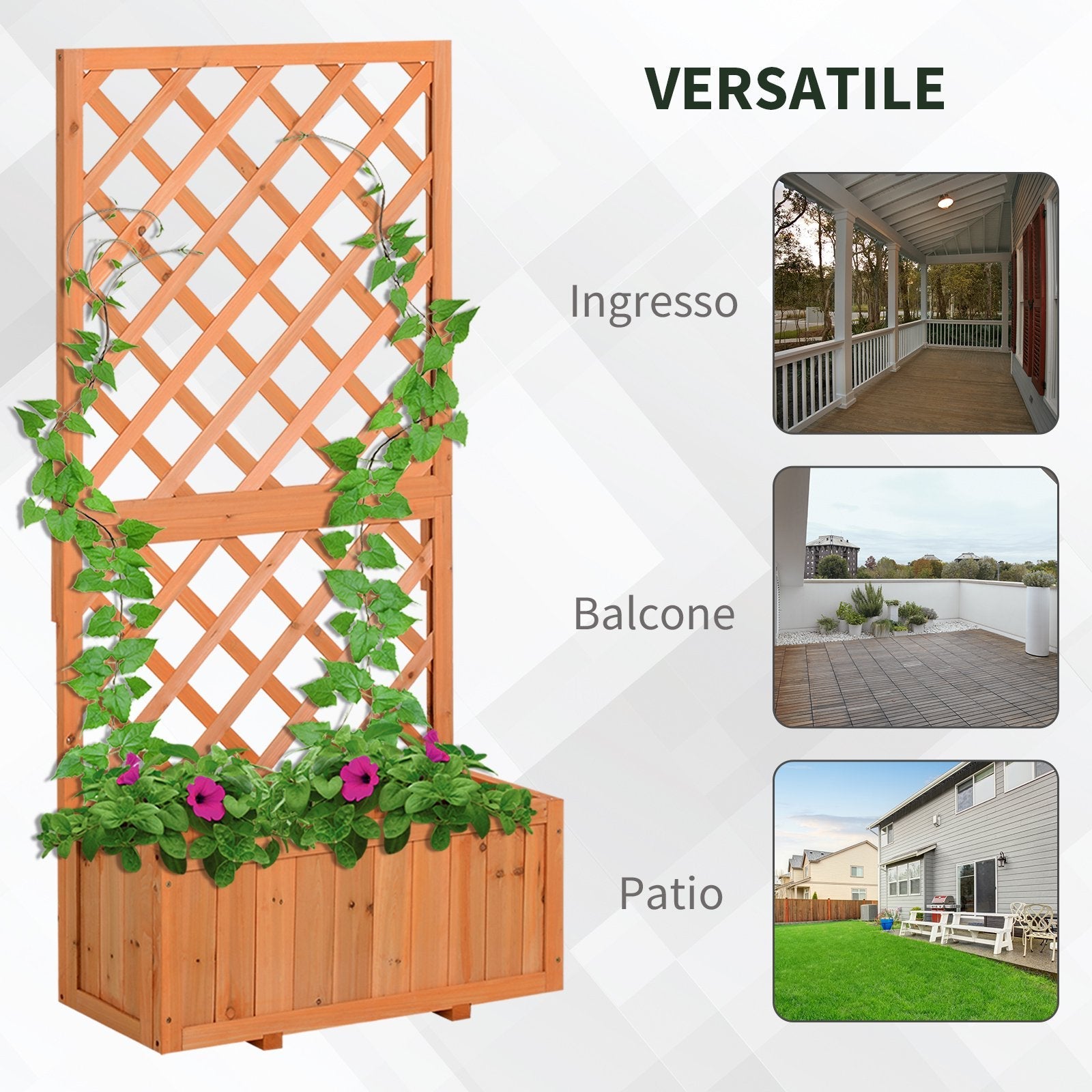 EASYCOMFORT Outdoor Wooden Planter with Grid Espalier for Climbing