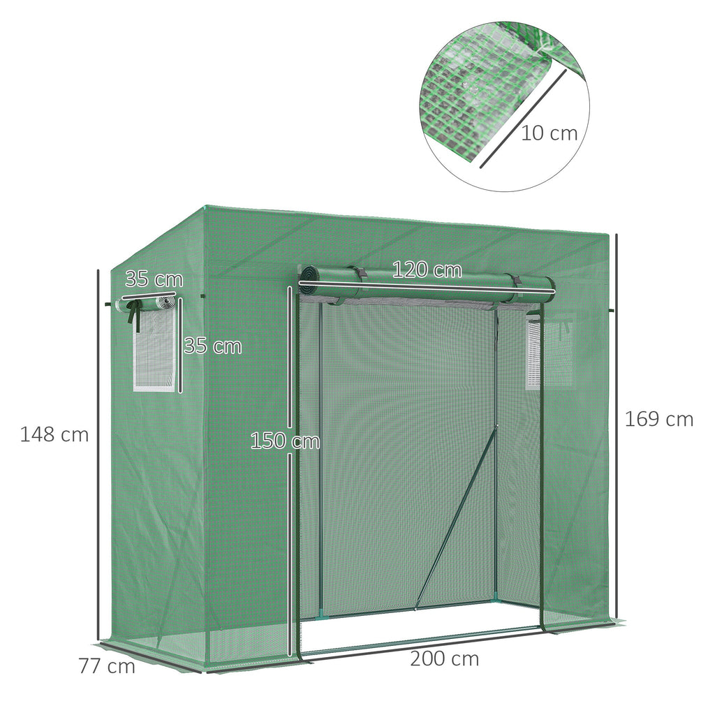 EasyComfort Serre in PE en staal — 4 haringen, 2 ramen, verstevigde afdekking, 200x77x148-169 cm
