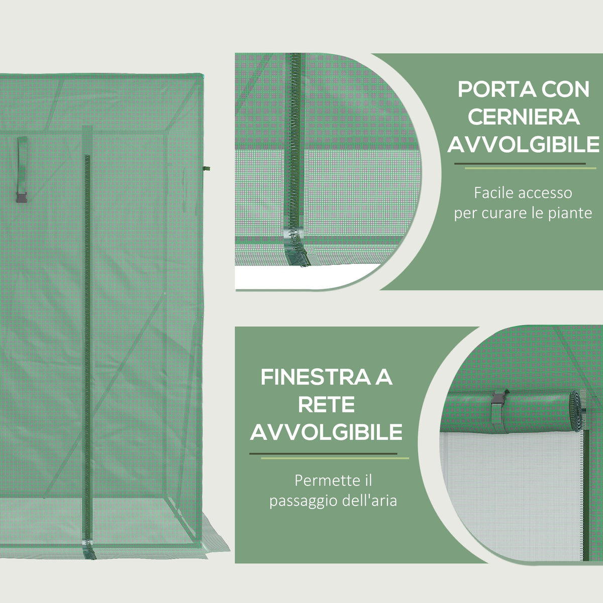 EasyComfort Serre in PE en staal — 4 haringen, 2 ramen, verstevigde afdekking, 200x77x148-169 cm