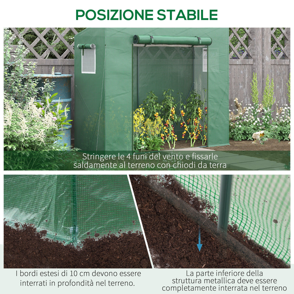 EasyComfort Serre in PE en staal — 4 haringen, 2 ramen, verstevigde afdekking, 200x77x148-169 cm