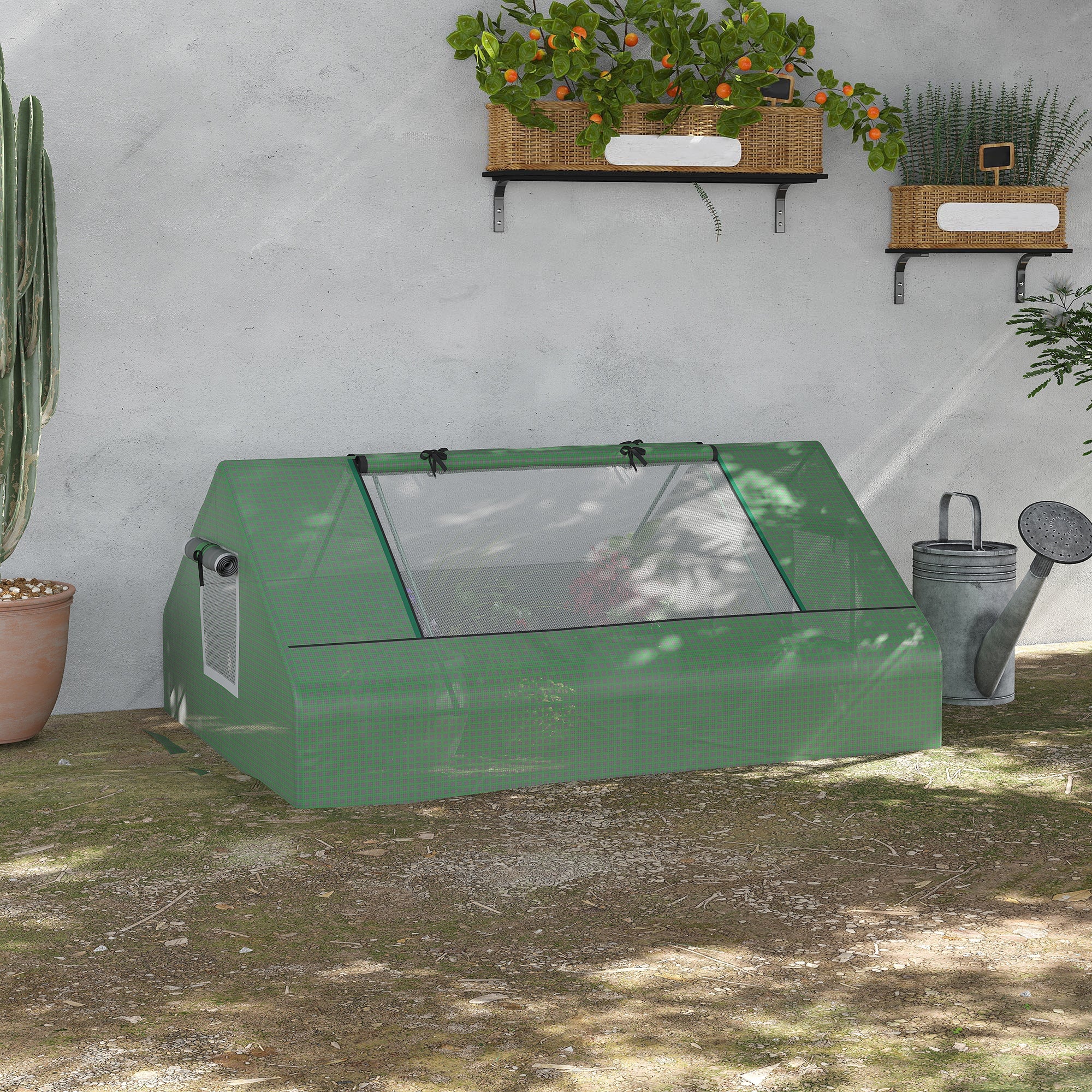 EASYCOMFORT Steel Garden Greenhouse with PE Coating, Roller Doors and Windows, 180x140x80cm, Green