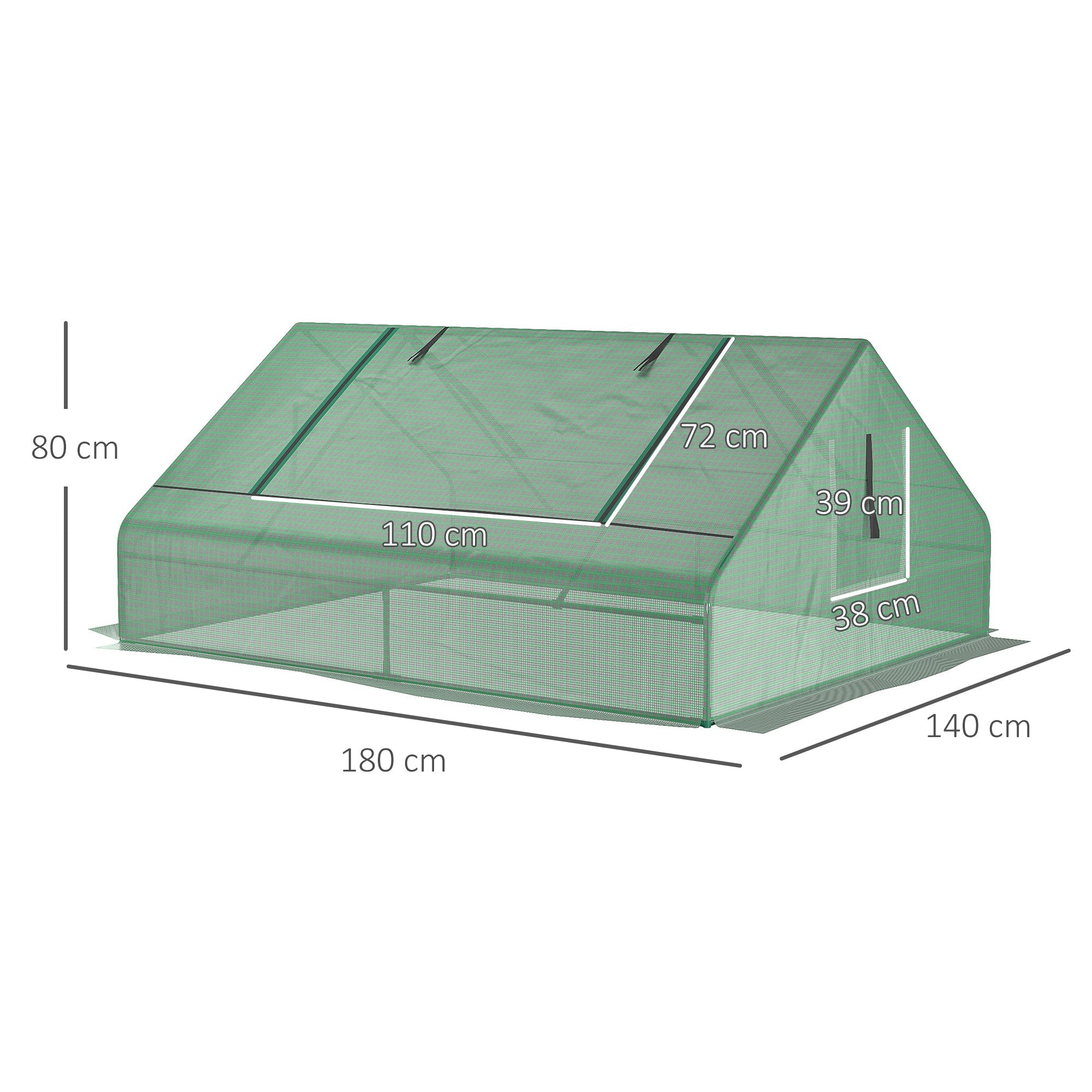 EASYCOMFORT Steel Garden Greenhouse with PE Coating, Roller Doors and Windows, 180x140x80cm, Green