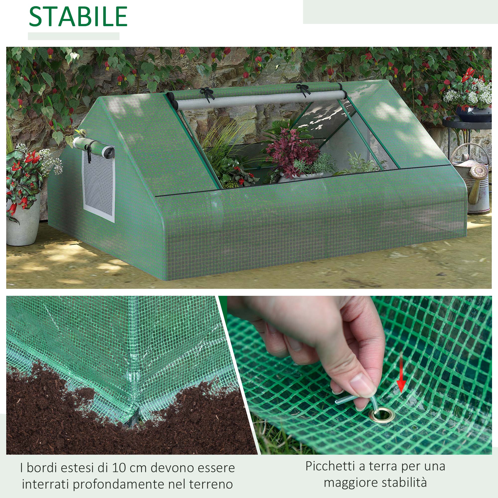 EASYCOMFORT Steel Garden Greenhouse with PE Coating, Roller Doors and Windows, 180x140x80cm, Green