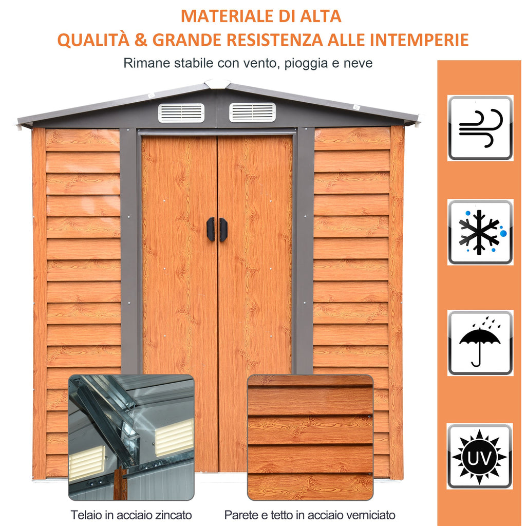EASYCOMFORT Garden Shed in steel and PP with air vents, 197.5x160x178-201cm, Brown