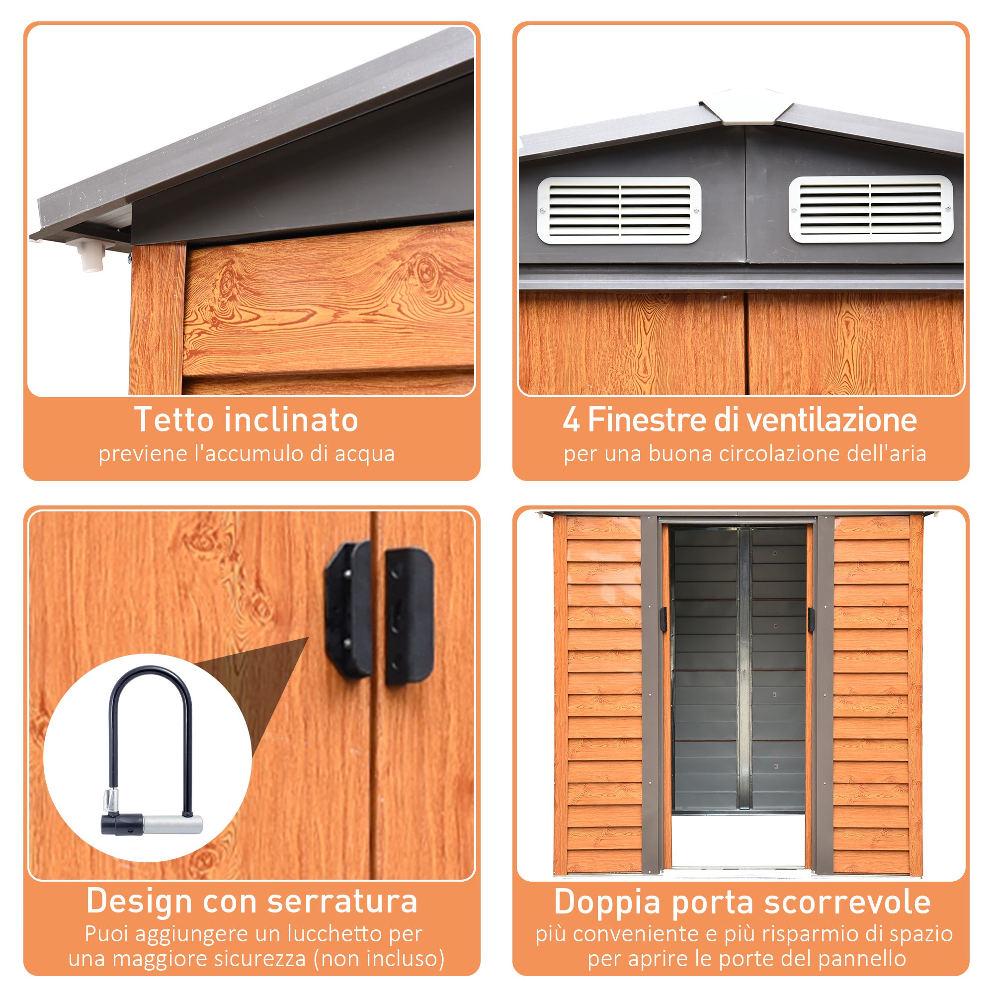 EASYCOMFORT Garden Shed in steel and PP with air vents, 197.5x160x178-201cm, Brown