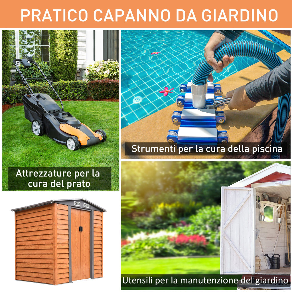 EASYCOMFORT Garden Shed in steel and PP with air vents, 197.5x160x178-201cm, Brown