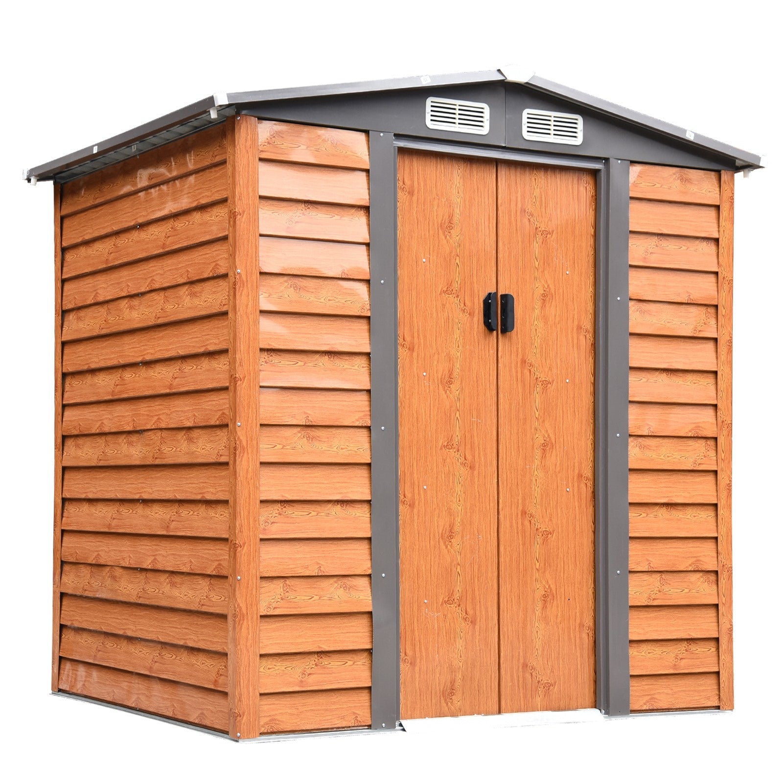 EASYCOMFORT Garden Shed in steel and PP with air vents, 197.5x160x178-201cm, Brown