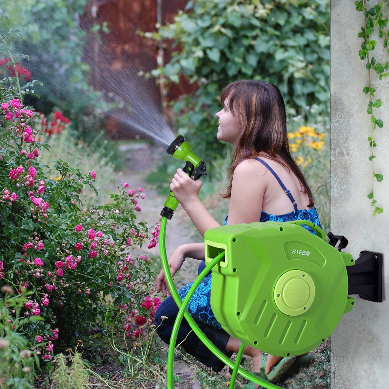 EASYCOMFORT Automatic Rewinding Hose Reel Roller with Multifunctional Garden Nozzle 20m