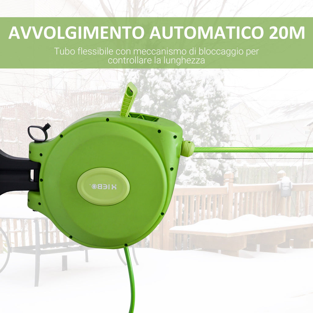 EASYCOMFORT Automatic Rewinding Hose Reel Roller with Multifunctional Garden Nozzle 20m