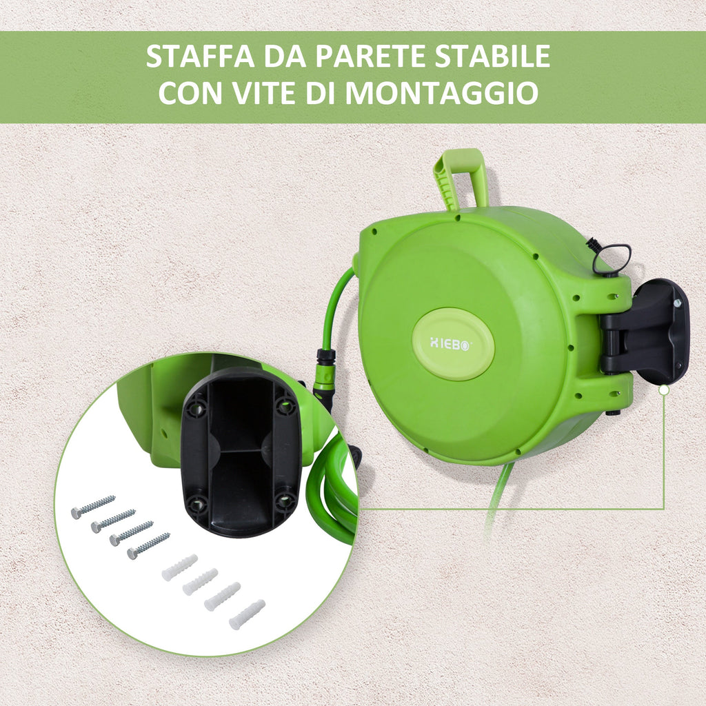 EASYCOMFORT Automatic Rewinding Hose Reel Roller with Multifunctional Garden Nozzle 20m