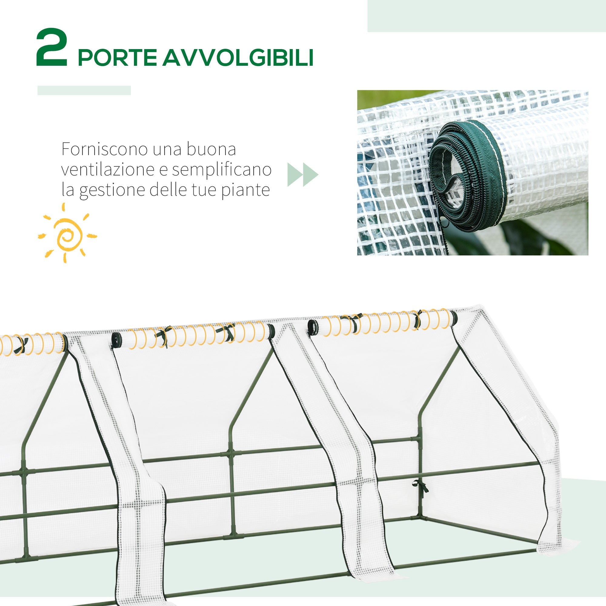 Easycomfort Serra da Giardino a Tunnel in PE with Bordi Allungati e Porte a Cerniera, 270x90x90 cm, white