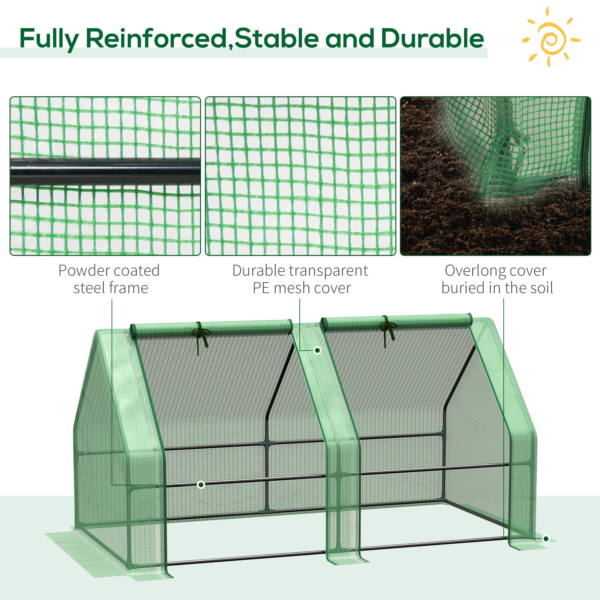 EASYCOMFORT Garden Greenhouse with Reinforced PE Cover and Steel Frame, 180x90x90cm, Green