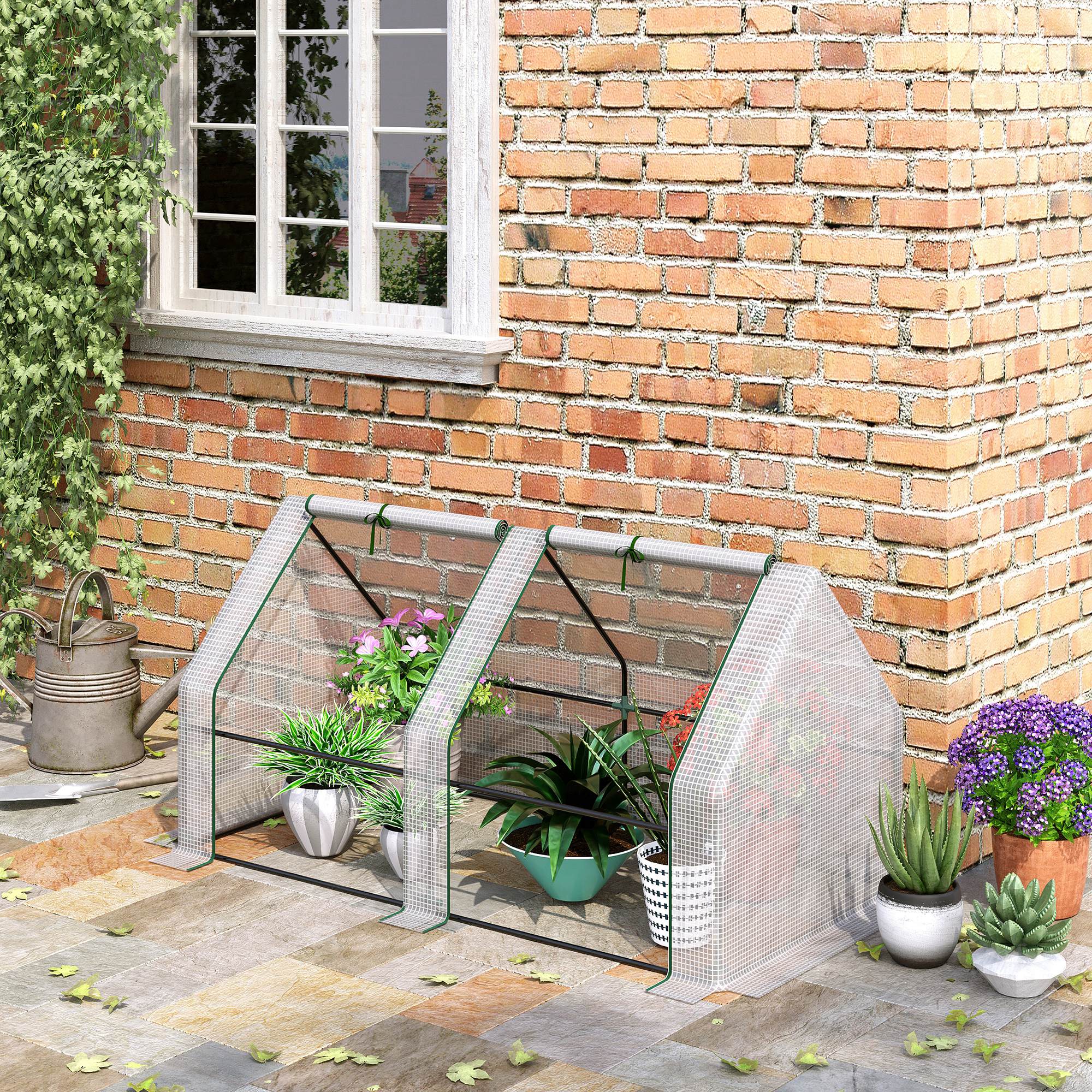 EASYCOMFORT Garden Greenhouse with Reinforced PE Cover and Steel Frame, 180x90x90cm, White