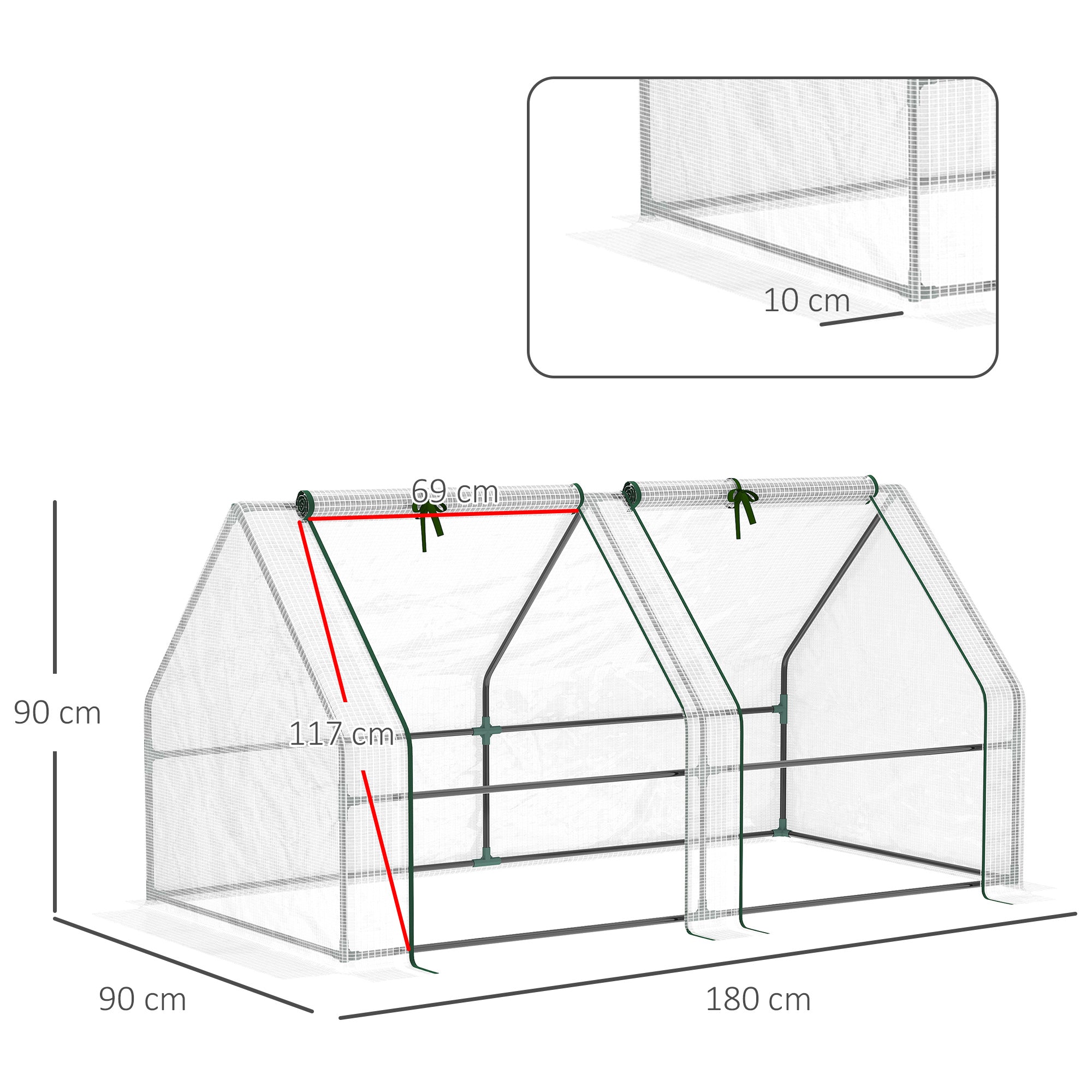 EASYCOMFORT Garden Greenhouse with Reinforced PE Cover and Steel Frame, 180x90x90cm, White
