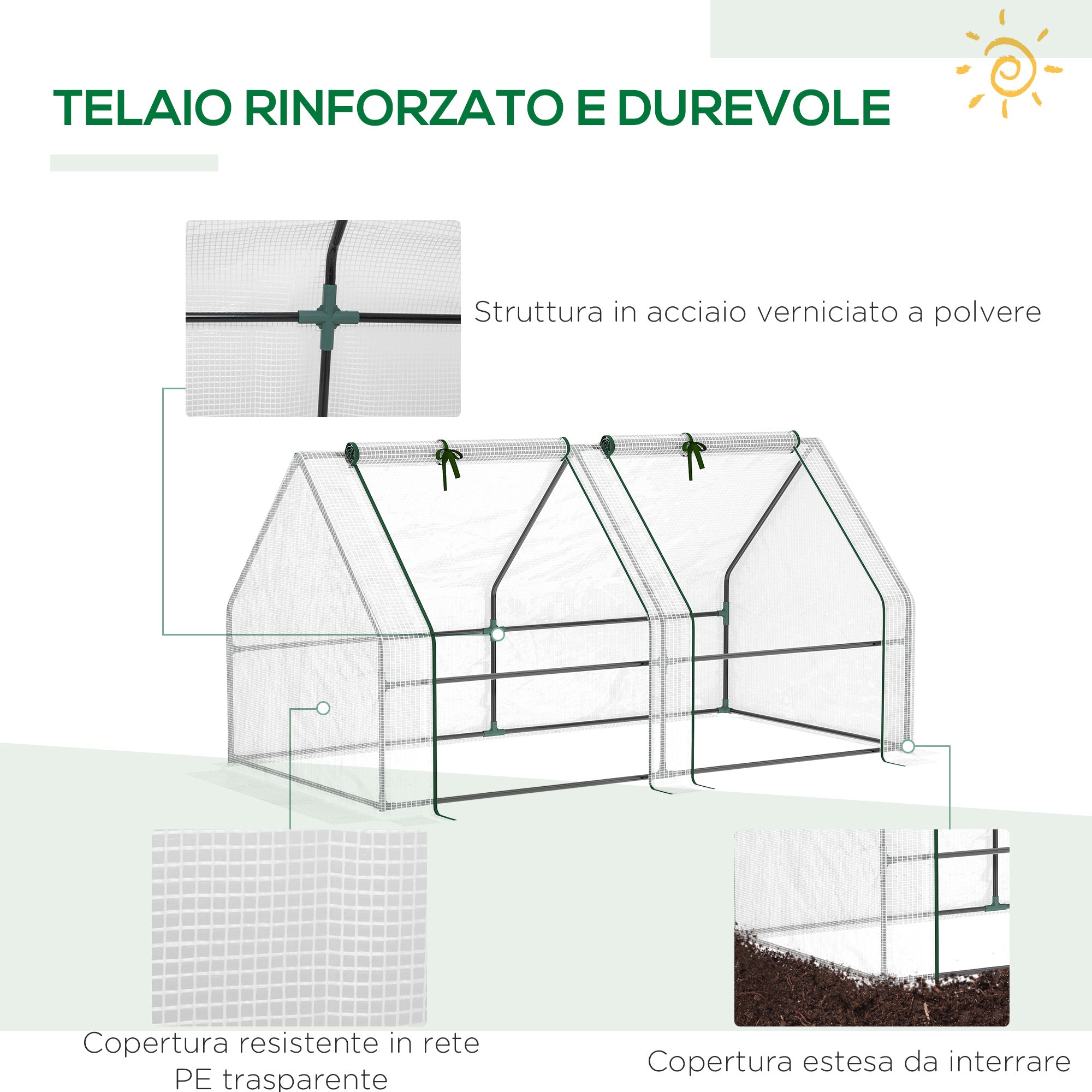 EASYCOMFORT Garden Greenhouse with Reinforced PE Cover and Steel Frame, 180x90x90cm, White