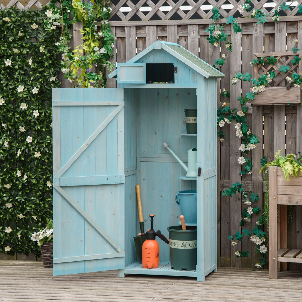 EASYCOMFORT Garden Shed Wooden Tool Holder with 3 Shelves, 77x54.2x179cm, Blue