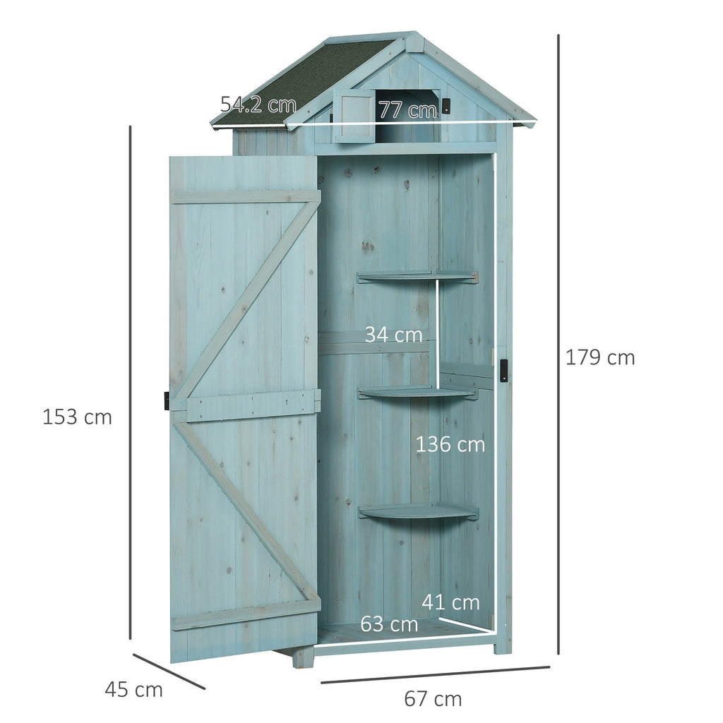 EASYCOMFORT Garden Shed Wooden Tool Holder with 3 Shelves, 77x54.2x179cm, Blue