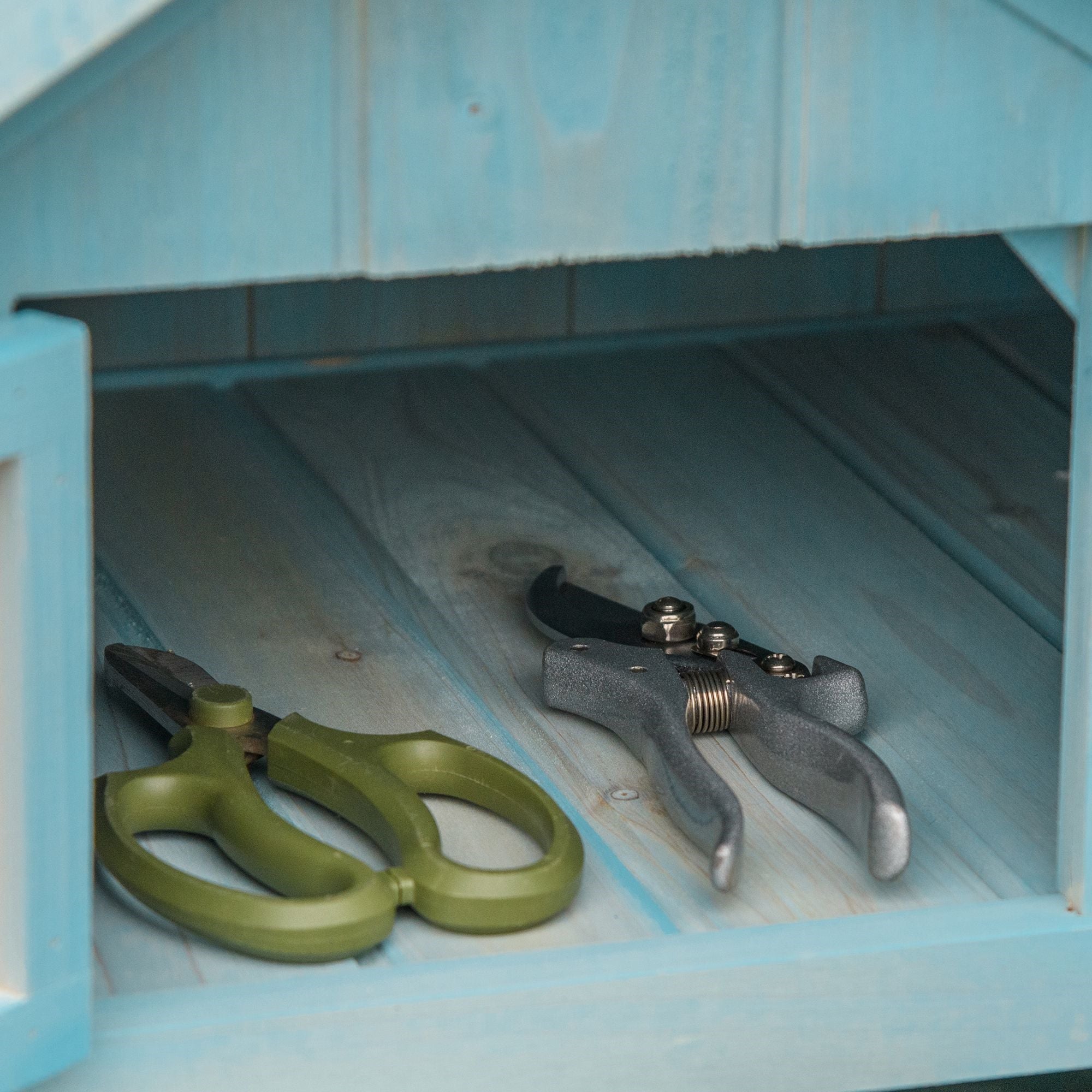 EASYCOMFORT Garden Shed Wooden Tool Holder with 3 Shelves, 77x54.2x179cm, Blue