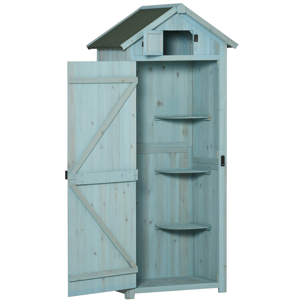 EASYCOMFORT Garden Shed Wooden Tool Holder with 3 Shelves, 77x54.2x179cm, Blue