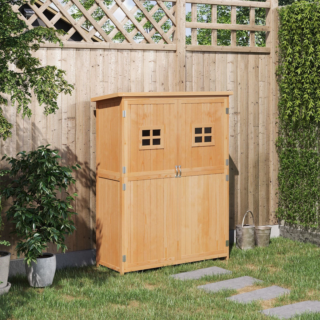 EASYCOMFORT Wooden Garden Shed with Double Door, Shelves and Windows, 127.5x50x164cm