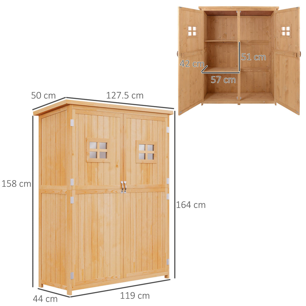 EASYCOMFORT Wooden Garden Shed with Double Door, Shelves and Windows, 127.5x50x164cm