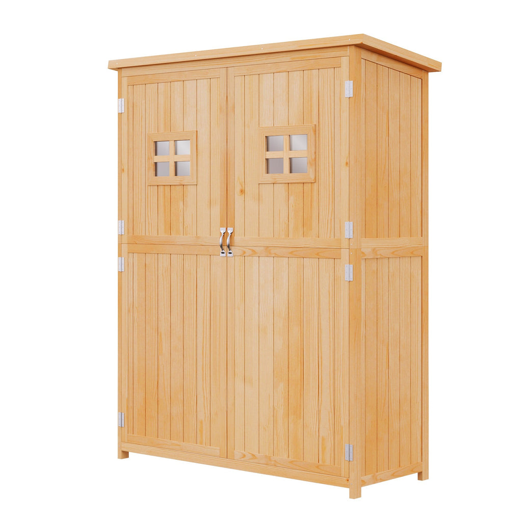 EASYCOMFORT Wooden Garden Shed with Double Door, Shelves and Windows, 127.5x50x164cm