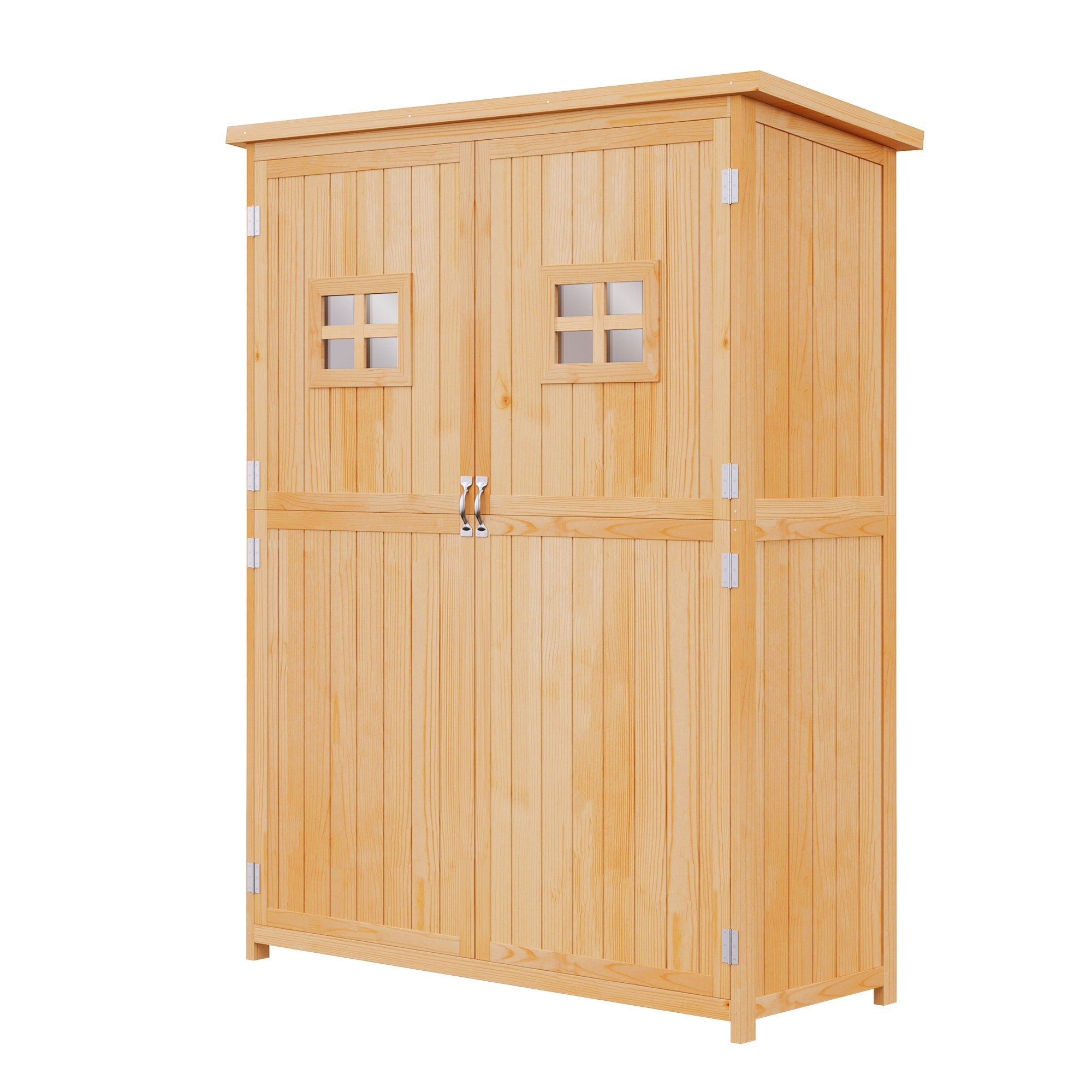 EASYCOMFORT Wooden Garden Shed with Double Door, Shelves and Windows, 127.5x50x164cm