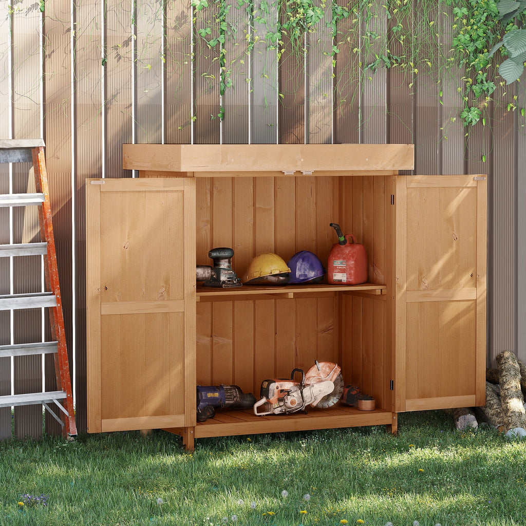 EASYCOMFORT Wooden Garden Shed with 2 Doors, Outdoor Cabinet for Garden Tools with Openable Roof, 74×43×88cm