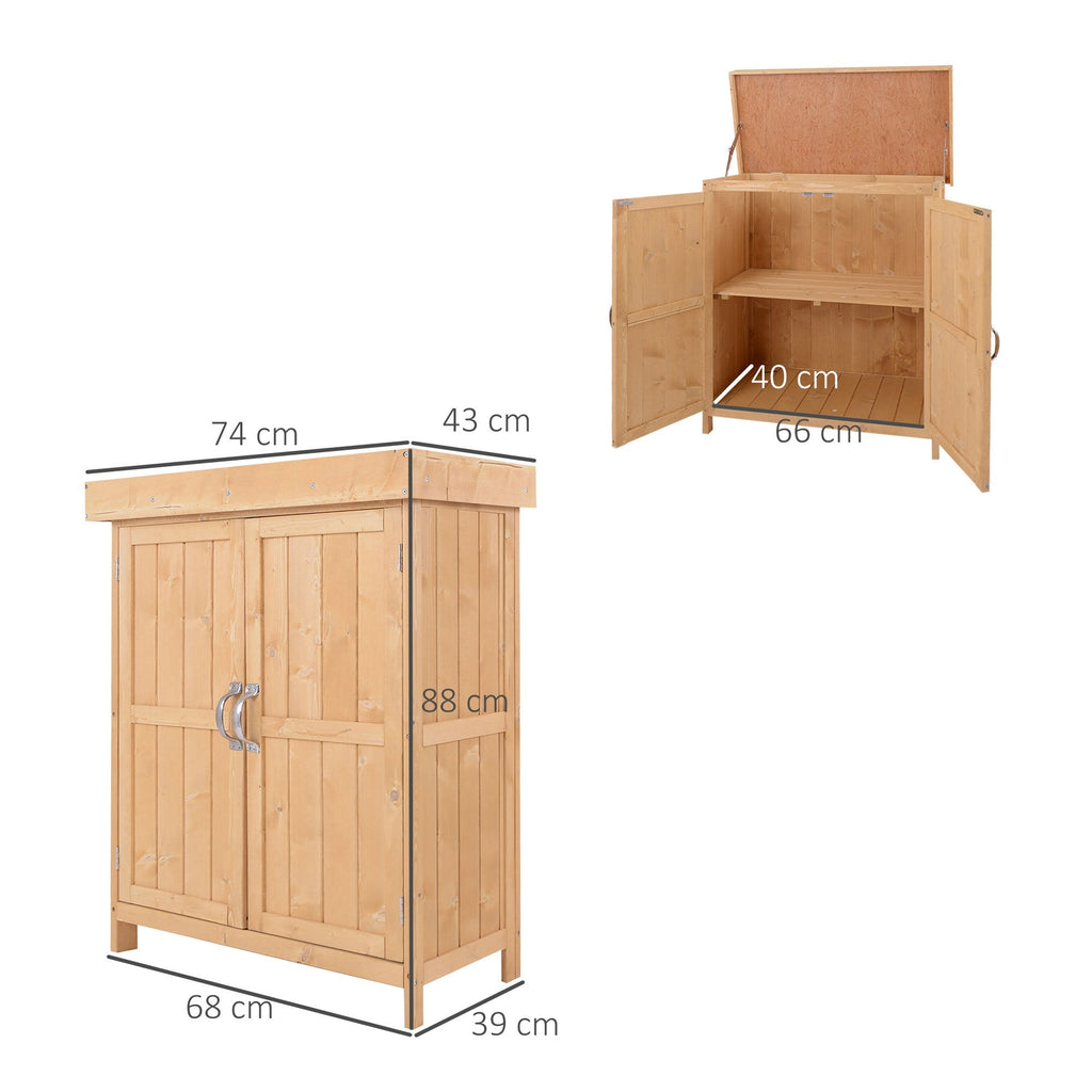 EASYCOMFORT Wooden Garden Shed with 2 Doors, Outdoor Cabinet for Garden Tools with Openable Roof, 74×43×88cm