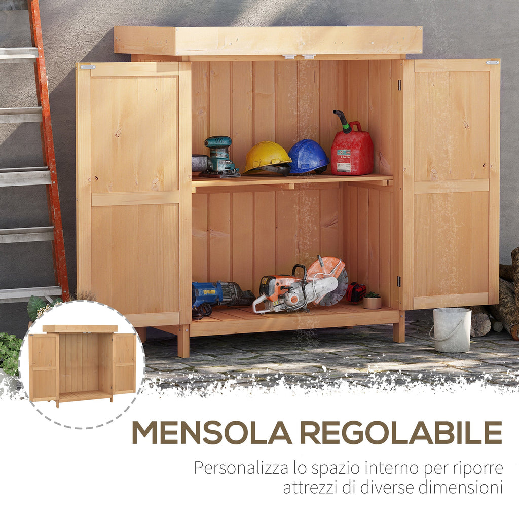 EASYCOMFORT Wooden Garden Shed with 2 Doors, Outdoor Cabinet for Garden Tools with Openable Roof, 74×43×88cm