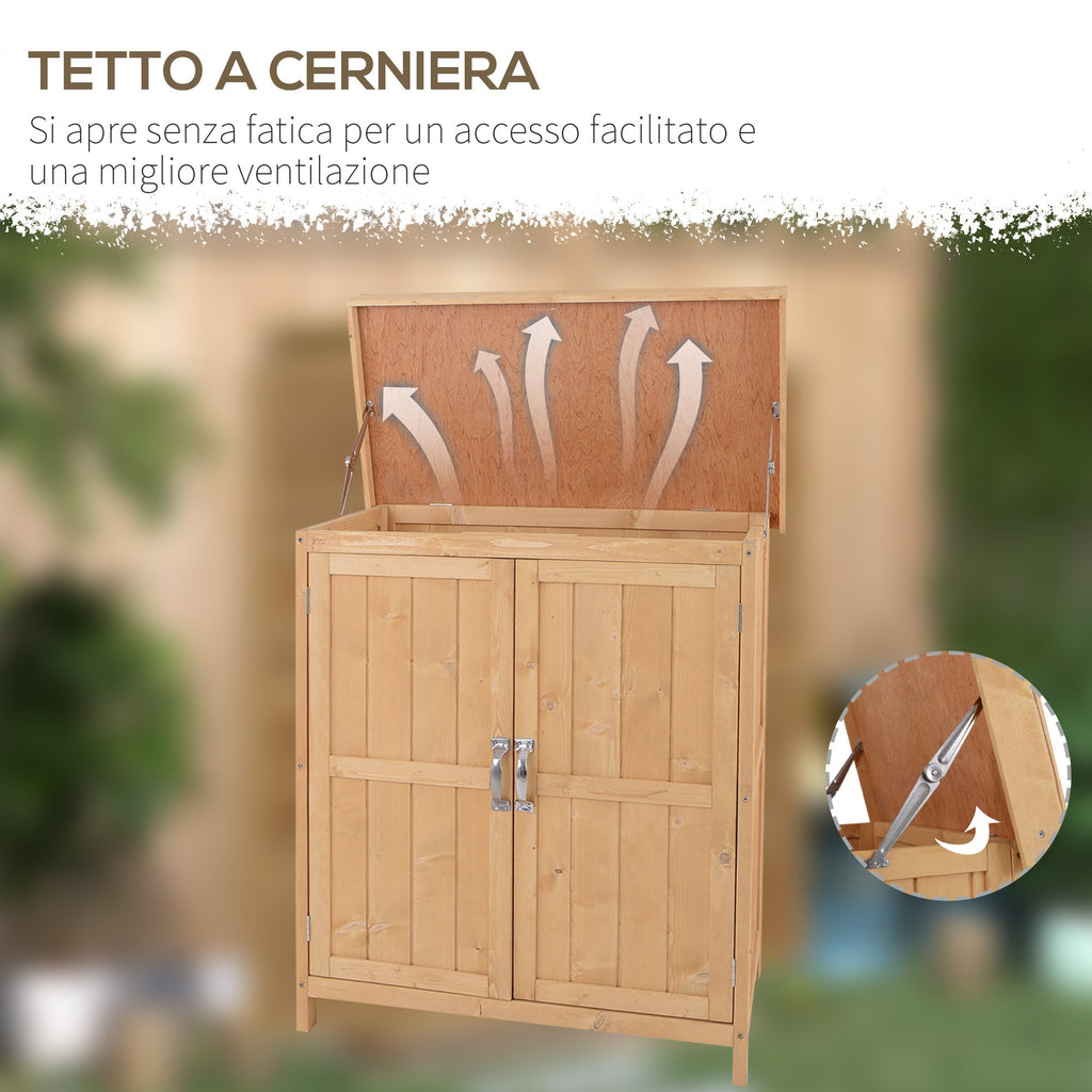 EASYCOMFORT Wooden Garden Shed with 2 Doors, Outdoor Cabinet for Garden Tools with Openable Roof, 74×43×88cm