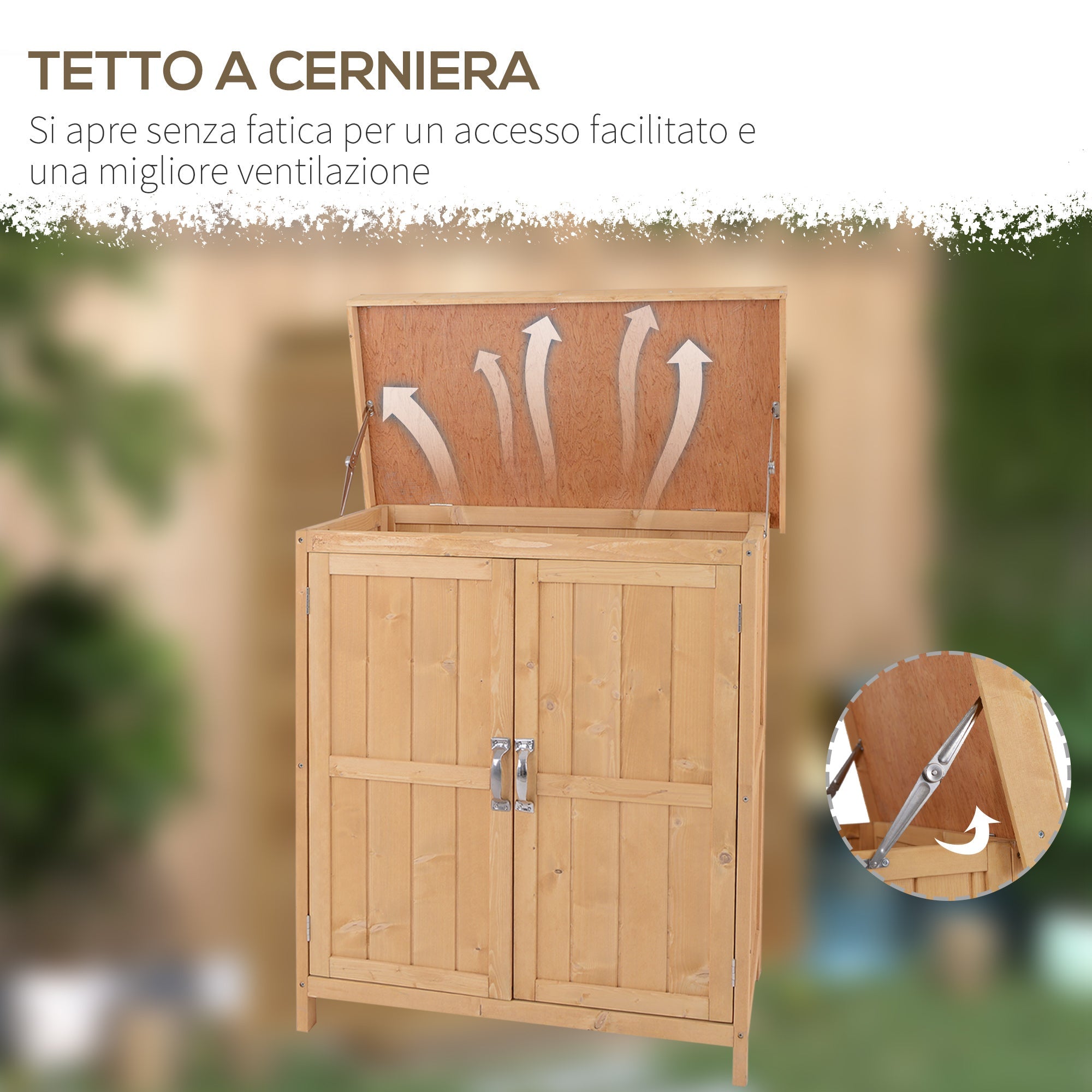 EASYCOMFORT Wooden Garden Shed with 2 Doors, Outdoor Cabinet for Garden Tools with Openable Roof, 74×43×88cm