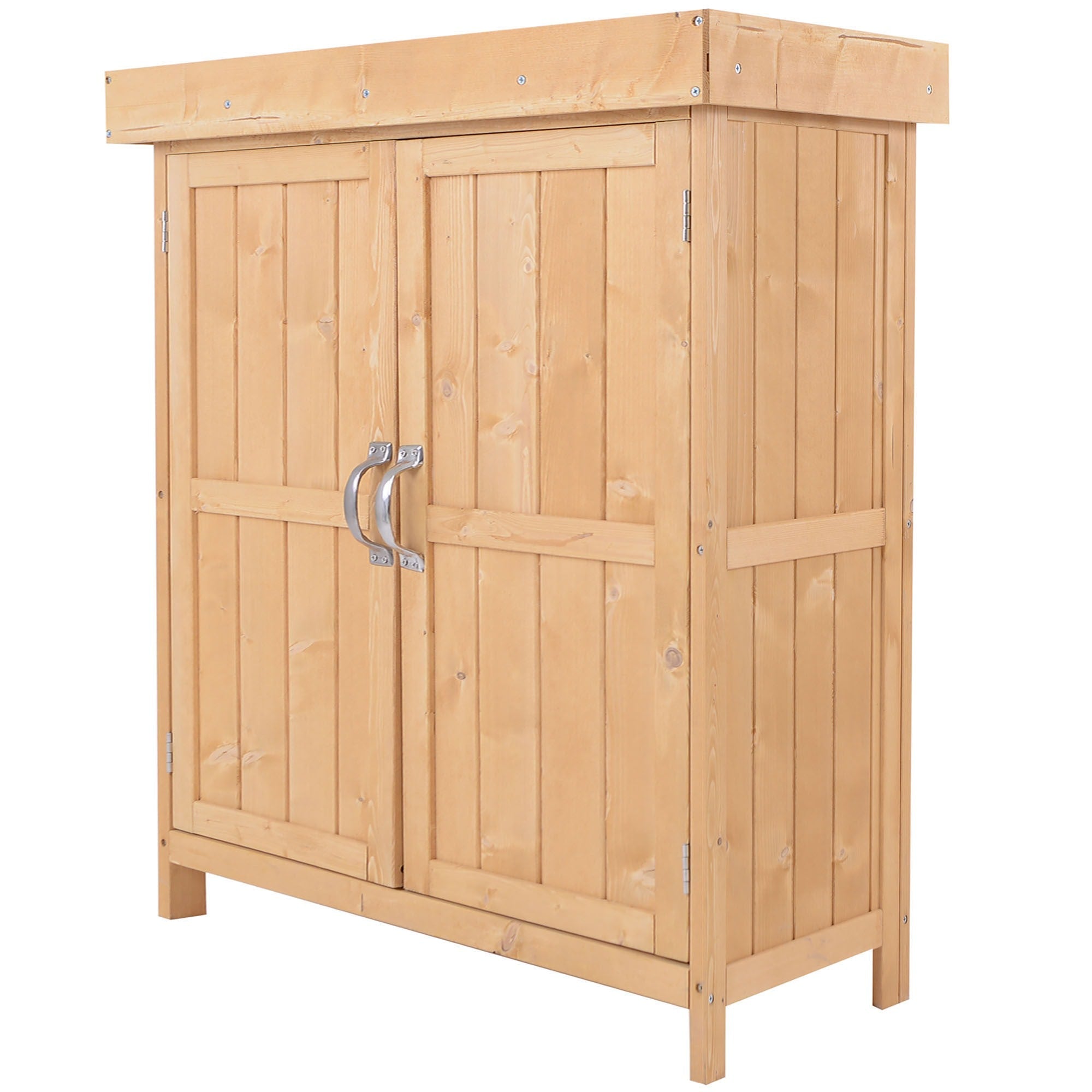 EASYCOMFORT Wooden Garden Shed with 2 Doors, Outdoor Cabinet for Garden Tools with Openable Roof, 74×43×88cm