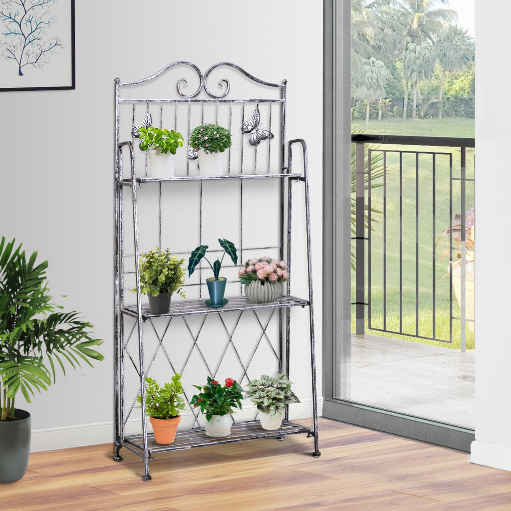 EASYCOMFORT 3-Tier Shelf Planter for Garden Indoor Balcony, Silver Grey, 44 x 25 x96 cm
