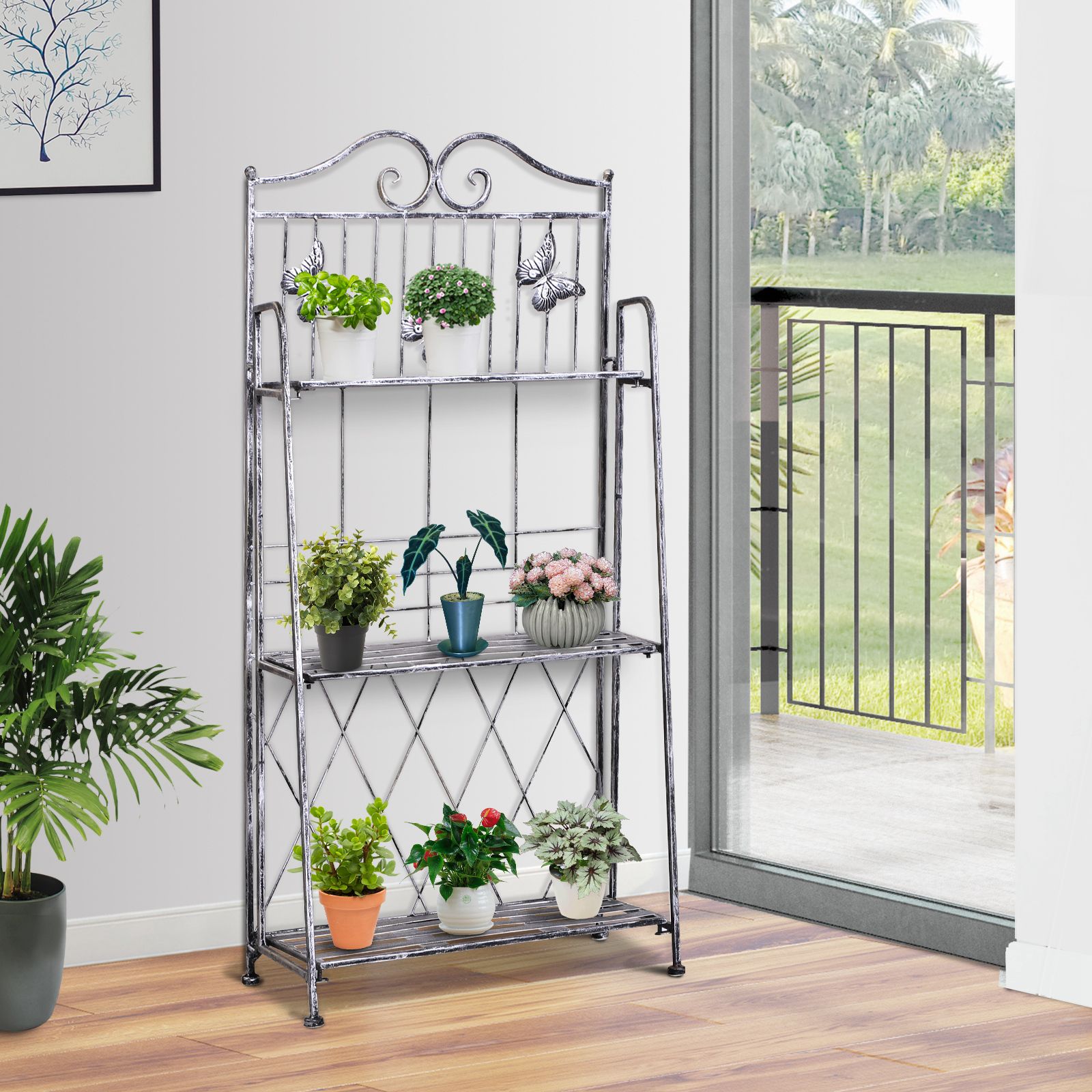 EASYCOMFORT 3-Tier Shelf Planter for Garden Indoor Balcony, Silver Grey, 44 x 25 x96 cm