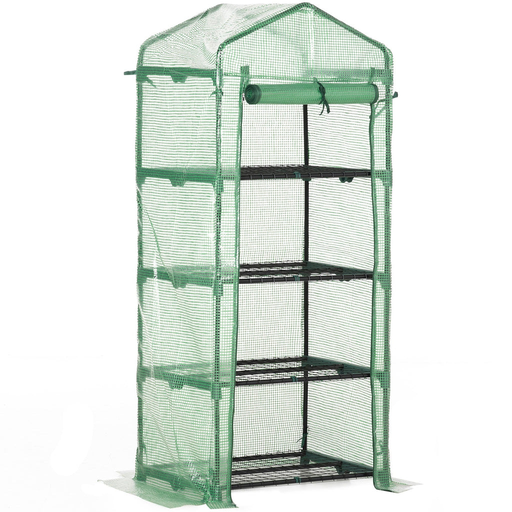 EASYCOMFORT Vertical Greenhouse for Plants with 4-Tier Shelf in Steel and PE Dark Green, 70x50x160cm
