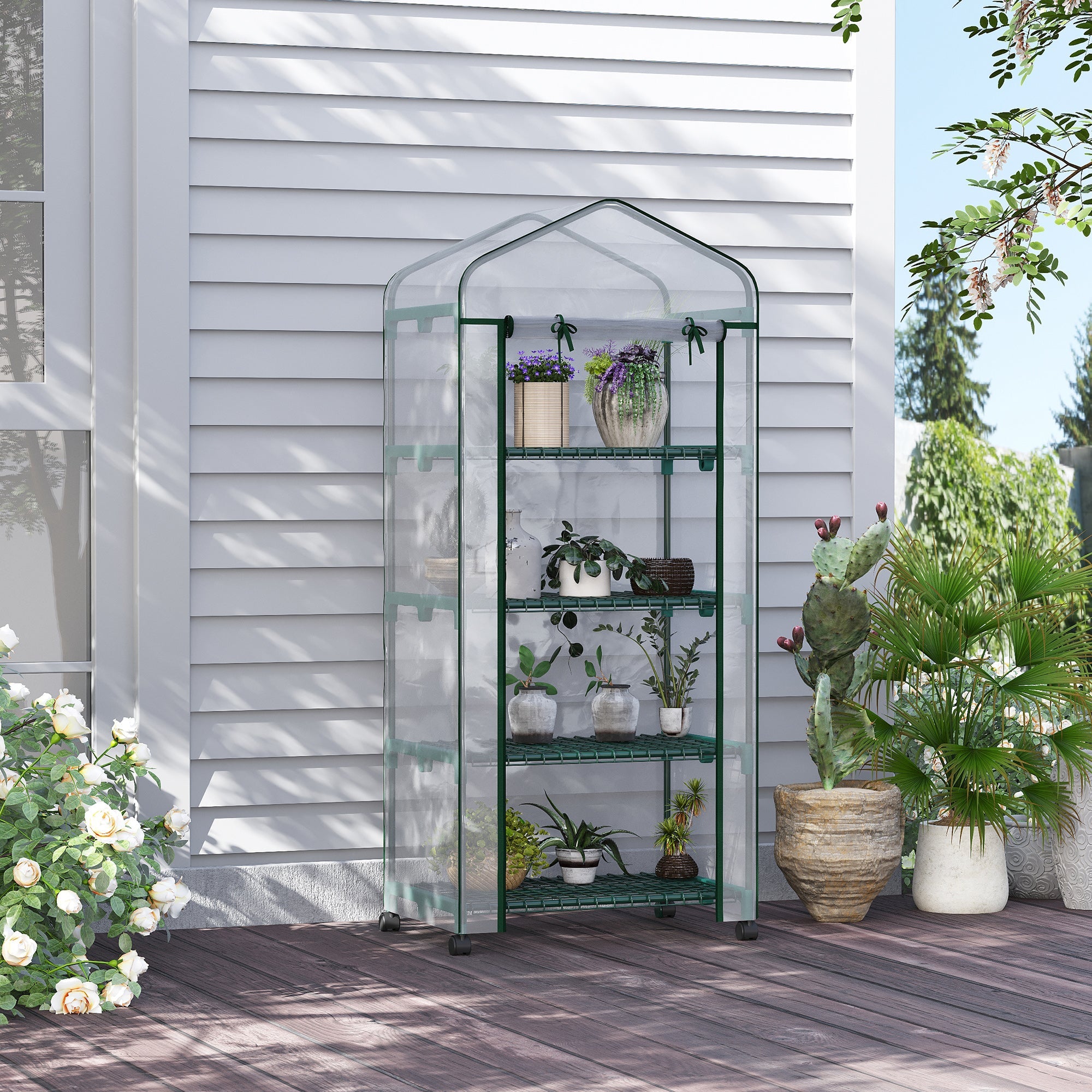 EASYCOMFORT Vertical Greenhouse for Plants with 4-Tier Shelf in Steel and White PVC, 69x50x165cm
