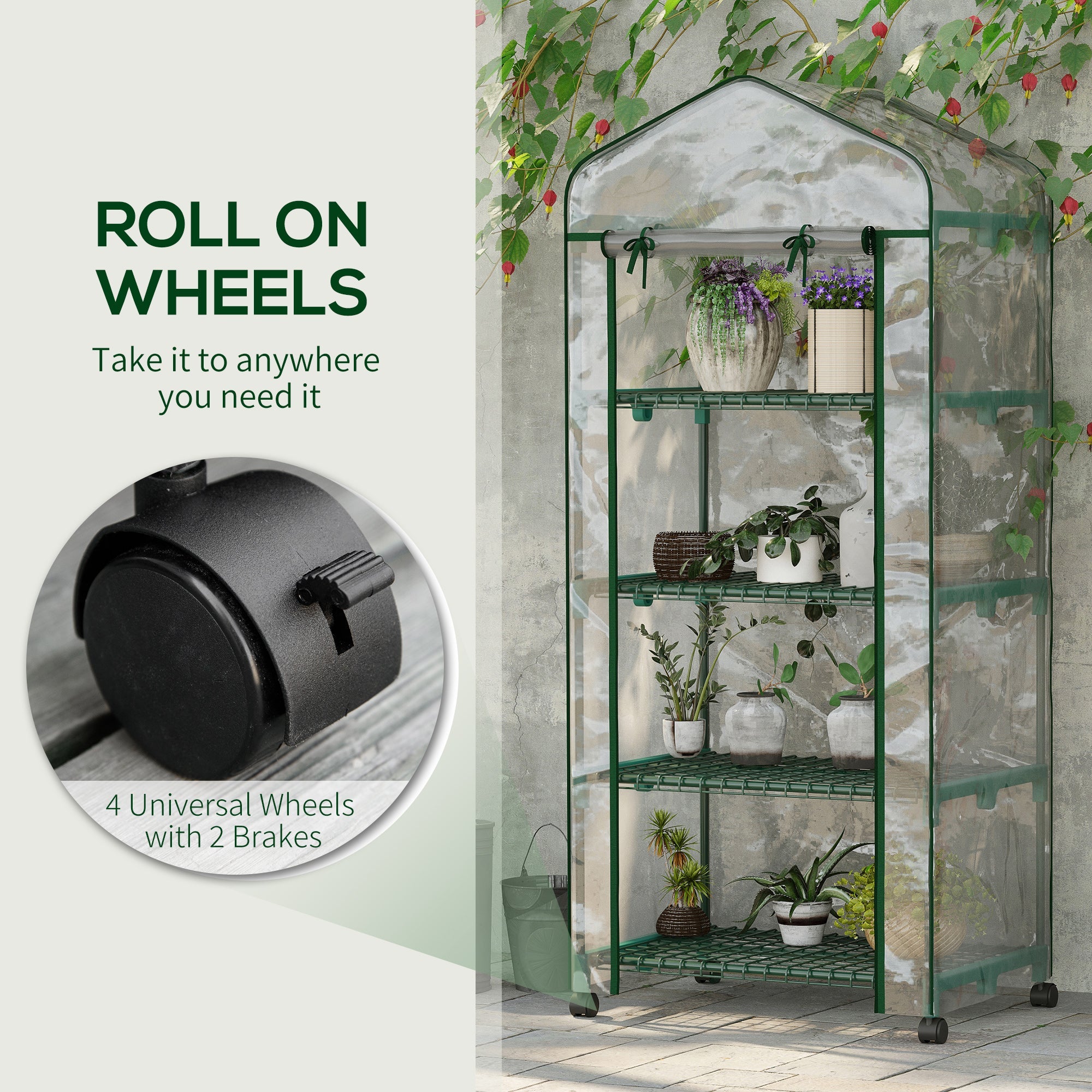 EASYCOMFORT Vertical Greenhouse for Plants with 4-Tier Shelf in Steel and White PVC, 69x50x165cm